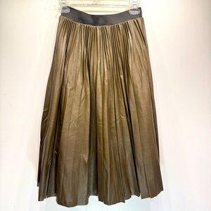 Brown Pleated Plisse Faux Leather Midi Skirt by JOA Los Angeles from ModCloth